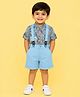 CANDY HOUSE Poplin Woven  Half Sleeves Paisley Printed Shirt & Shorts With Suspender - Blue