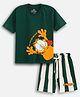 Nap Chief Cotton Blend Knit Garfield Featuring Half Sleeves Character Printed Tee & Shorts Set - Bottle Green