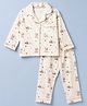 ToffyHouse 100% cotton Single Jersey Knit Full Sleeves Co-ord Shirt & Pajama Night Suit with Bear Print - Cream