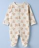 ToffyHouse 100% Cotton Single Jersey Knit Full Sleeves Sleep Suit with Teddy Print - Beige