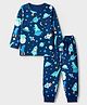 Babyhug 100% Cotton Knit Full Sleeves Co-Ords T-Shirt & Pyjama Night Suit with Space & Dinosaur Print - Navy Blue
