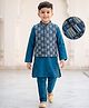 EARTHY TOUCH Woven Full Sleeves Solid Kurta & Pyjama Set With Embroidered Jacket - Blue