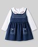 Babyhug Denim Woven Full Sleeves Frock with Inner Tee and Floral Embroidery - Blue
