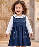Babyhug Denim Woven Full Sleeves Frock with Inner Tee and Floral Embroidery - Blue