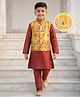 EARTHY TOUCH Woven Full Sleeves Solid Kurta & Pyjama Set With Floral & Paisley Printed Jacket - Rust Orange