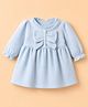 ToffyHouse Knitted Woven One Piece Dress with Full Sleeves and Bow Applique - Light/Sky Blue