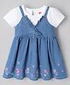 Babyhug Denim Woven Frock With Inner T-Shirt with Half Sleeves and Floral Embroidery in Blue