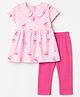 Doodle Poodle Cotton Single Jersey Knit Frock and Legging with Half Sleeves and Bows Print in Baby Pink