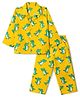 Babyhug Cotton Woven Full Sleeves Front Open Shirt & Pyjama Co-Ords Set With Dinosaur Print - Yellow