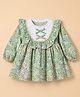 ToffyHouse Knit Frock with Full Sleeves and Floral Print in Limegreen