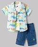 Dapper Dudes Cotton Woven Half Sleeves Text Printed Shirt With Tee & Shorts - Green