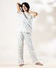 Piu Knitted Knit Half Sleeves Heart Printed Coordinating Tee & Pajama Night Suit - White