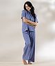 Piu Knitted Knit Half Sleeves Heart Printed Coordinating Tee & Pajama Night Suit - Blue