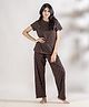 Piu Knitted Knit Half Sleeves Heart Printed Coordinating Tee & Pajama Night Suit - Brown