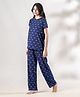 Piu Knitted Knit Half Sleeves Bow Printed Coordinating Tee & Pajama Night Suit - Blue