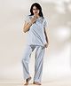 Piu Cotton Knitted Half Sleeves Hearts Printed Striped Coordinating Top & Pant Night Suit - White