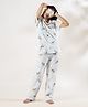 Piu Cotton Knitted Half Sleeves Deer Printed Coordinating Shirt & Pant Night Suit  - White
