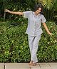 Piu Cotton Knitted Half Sleeves Abstract Printed Coordinating Shirt & Pant Night Suit  - White