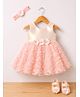 Enfance Georgette Knit Sleeveless Flower Detailed Dress With Headband & Booties - Peach