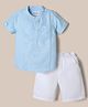Babyhug Cotton Woven Half Sleeves Shirt and Shorts Set With Striped Print - Blue & White