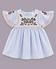 Aomi Cotton Woven Half Sleeves Floral Embroidered Dress - Blue