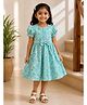 mini miao Blended Woven Half Puffed Sleeves Floral Printed Dress - Mint