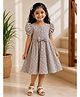 mini miao Blended Woven Half Puffed Sleeves Abstract Printed Dress - Beige