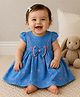 Aomi Blended Woven Cap Sleeves Abstract Printed & Bow Applique Detailed Dress - Blue & Orange
