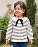 Babyhug 100% Cotton Knit Top with Full Sleeves and Striped Print With Bow Detailing in White