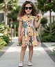 Cutiekins Cotton Woven Half Sleeves Leaves Printed Dress - Multi Colour