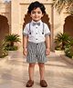 AJ Dezines Cotton Woven Half Sleeves Bow Applique Detailed Shirt & Striped Shorts Set - Black