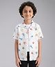 The Lion and the Fish Woven Half Sleeves Beach Theme Printed Shirt - Aqua White