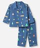 Babyhug 100% Cotton Woven Full Sleeves Co-Ords Shirt & Pyjama Night Suit with Camping Print - Navy Blue