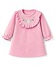 ToffyHouse Knitted Full Sleeves One Piece Dresses With Floral Embellishment - Peach