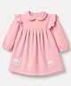 ToffyHouse Cotton Knit Dress with Full Sleeves and Rabbit Patch in Peach
