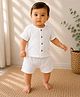 BOOP Crinkled Crepe Woven Half Sleeves Solid Shirt & Shorts  Set - White
