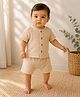 BOOP Crinkled Crepe Woven Half Sleeves Solid Shirt & Shorts  Set - Biscuits