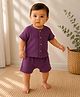 BOOP Crinkled Crepe Woven Half Sleeves Solid Shirt & Shorts  Set - Grape
