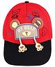 PASSION PETALS Cotton Knit Bear Applique Detailed Cap - Red & Black  - Circumference - 46cm
