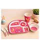 Kritiu Bamboo Fiber Kids Dinner Set | 5 Pcs Toddler Feeding Set with Plate, Bowl, Cup, Spoon & Fork | Space Theme | Pink