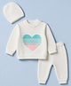 Babyhug Knit Full Sleeves Swater Set With Cap and Heart Embroidered in White