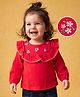 Babyhug 100% Cotton Crinkle Crepe Knit Top with Full Sleeves and Floral Embroidery - Red