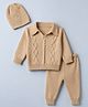 Babyhug Cable Knit Full Sleeves Sweater Set With Beanie Cap - Beige