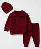 Babyhug Cable Knit Full Sleeves Sweater Set With Beanie Cap - Maroon