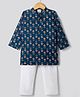 Teentaare Cotton Woven Full Sleeves Floral Printed Kurta & Pyjama Set - Navy Blue