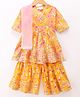 Teentaare Cotton Woven Three Fourth Sleeves Cotton Kurta Sharara & Dupatta With Floral Print & Lace Detailing - Yellow