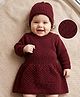 Babyhug Knit Woolen Dress and Cap with Full Sleeves in Maroon for 3-6 Months