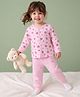 Babyoye Cotton Mixes Interlock Brushed Back Knit Full Sleeves Vest & Pant Thermal Set with Heart Floral & Strawberry All Over Print - Pink