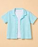 Babyhug 100% Cotton Woven Solid Crochet Shirt and T-Shirt with Half Sleeves and Palm Trees Print in Blue