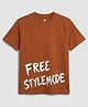 Codez Cotton Knit Half Sleeves Free Style Mode Text Printed Tee - Rust Orange